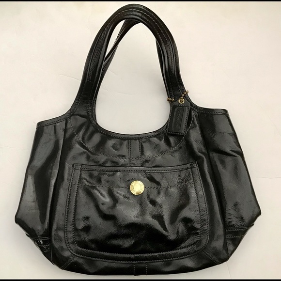 #COACH VACHETTA BLACK ERGO PATENT LEATHER PURSE - Picture 1 of 6